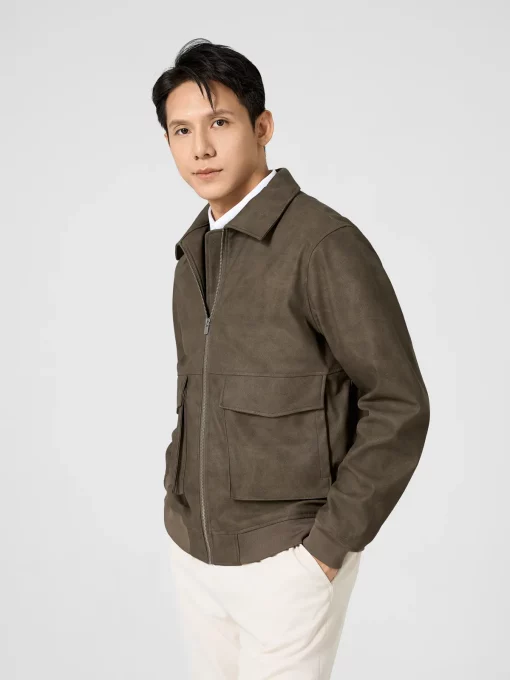 Men's Leather Cargo Jacket