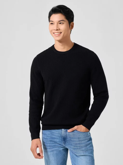 Men's Regular Low Crew Neck Braided Sweater