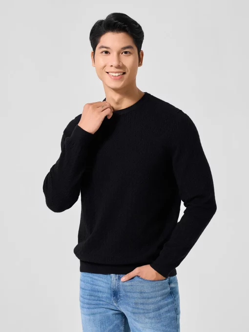 Men's Regular Low Crew Neck Braided Sweater