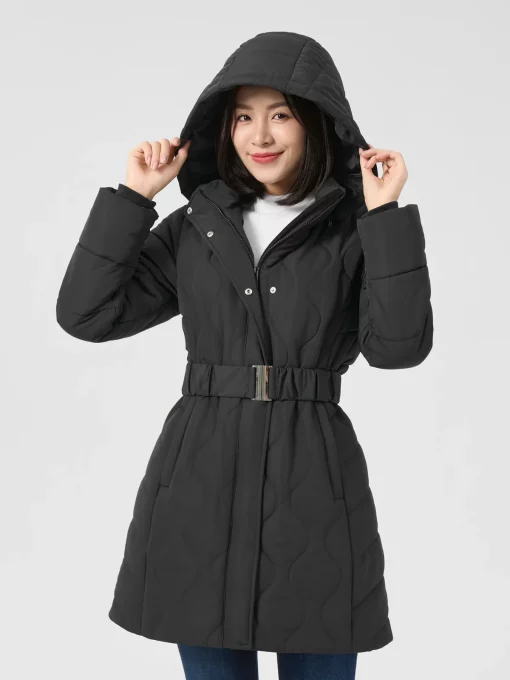 Women's Long Sleeve Down Jacket with Detachable Hood