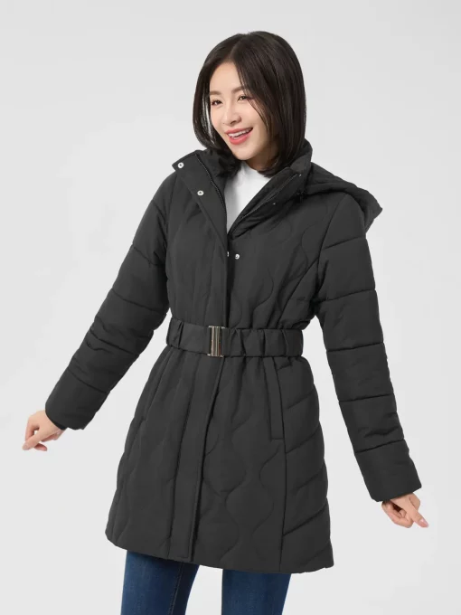 Women's Long Sleeve Down Jacket with Detachable Hood