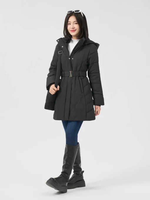 Women's Long Sleeve Down Jacket with Detachable Hood