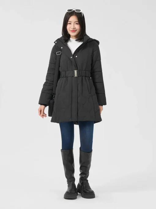 Women's Long Sleeve Down Jacket with Detachable Hood