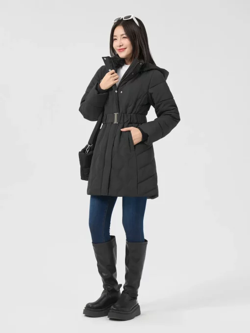 Women's Long Sleeve Down Jacket with Detachable Hood